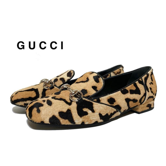 GUCCI Loafers Shoes Horse Bit EU 36.5 US 6.5 Leopard Authentic