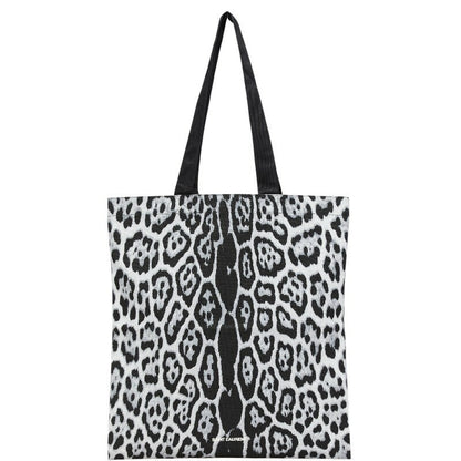 Saint Laurent Hand Bag Tote Purse Leopard Cotton Black Gray Authentic