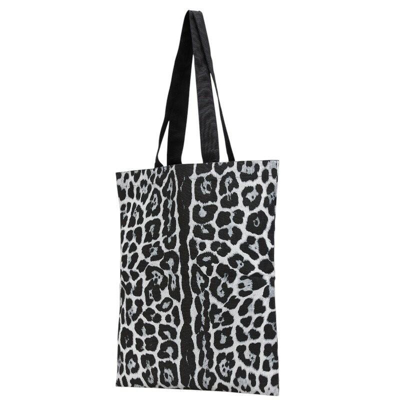 Saint Laurent Hand Bag Tote Purse Leopard Cotton Black Gray Authentic