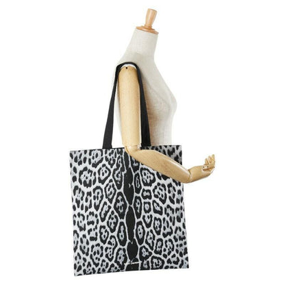 Saint Laurent Hand Bag Tote Purse Leopard Cotton Black Gray Authentic
