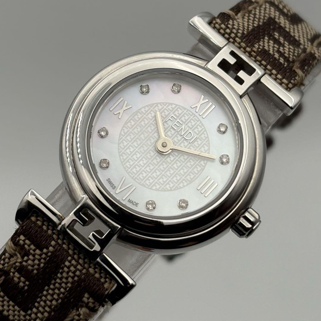 FENDI Quartz Watch Wristwatch FF Zucca Logo Brown Silver Women's Authentic