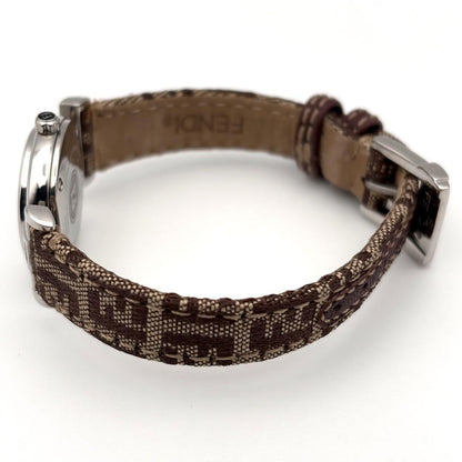 FENDI Quartz Watch Wristwatch FF Zucca Logo Brown Silver Women's Authentic