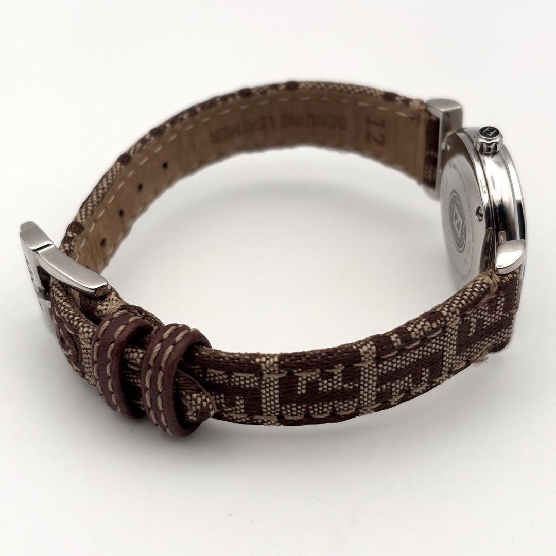 FENDI Quartz Watch Wristwatch FF Zucca Logo Brown Silver Women's Authentic