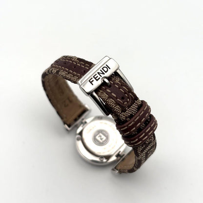 FENDI Quartz Watch Wristwatch FF Zucca Logo Brown Silver Women's Authentic