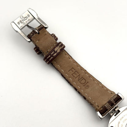 FENDI Quartz Watch Wristwatch FF Zucca Logo Brown Silver Women's Authentic