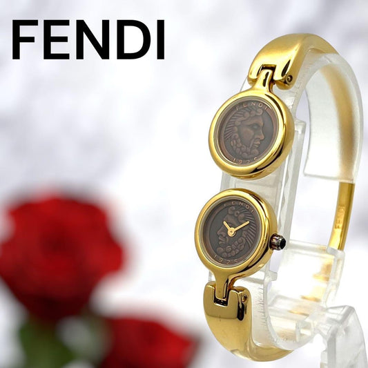 FENDI Quartz Watch Wristwatch Coin Brown Gold Women's Authentic