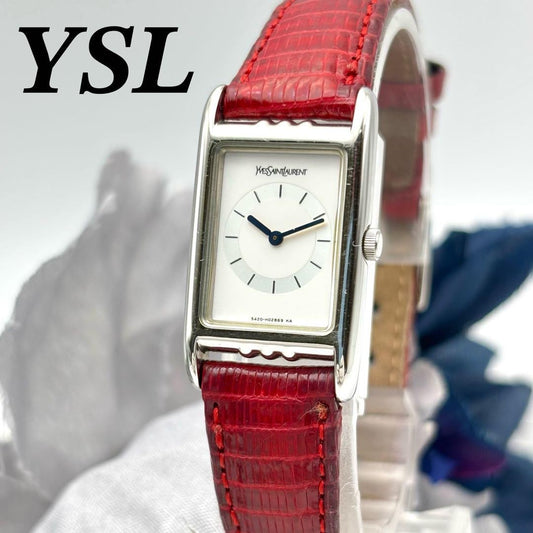 Saint Laurent Quartz Watch Wristwatch Logo White Red Women's Authentic
