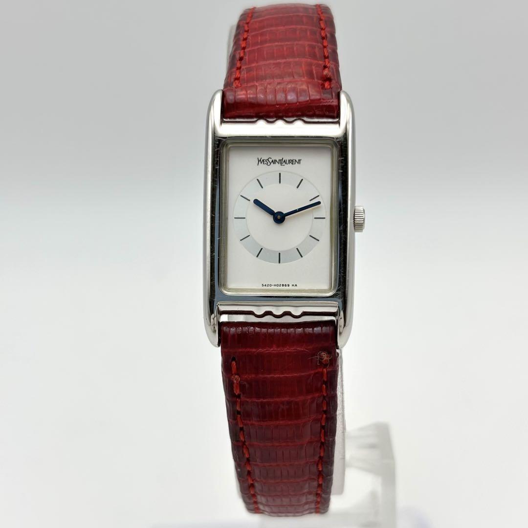 Saint Laurent Quartz Watch Wristwatch Logo White Red Women's Authentic