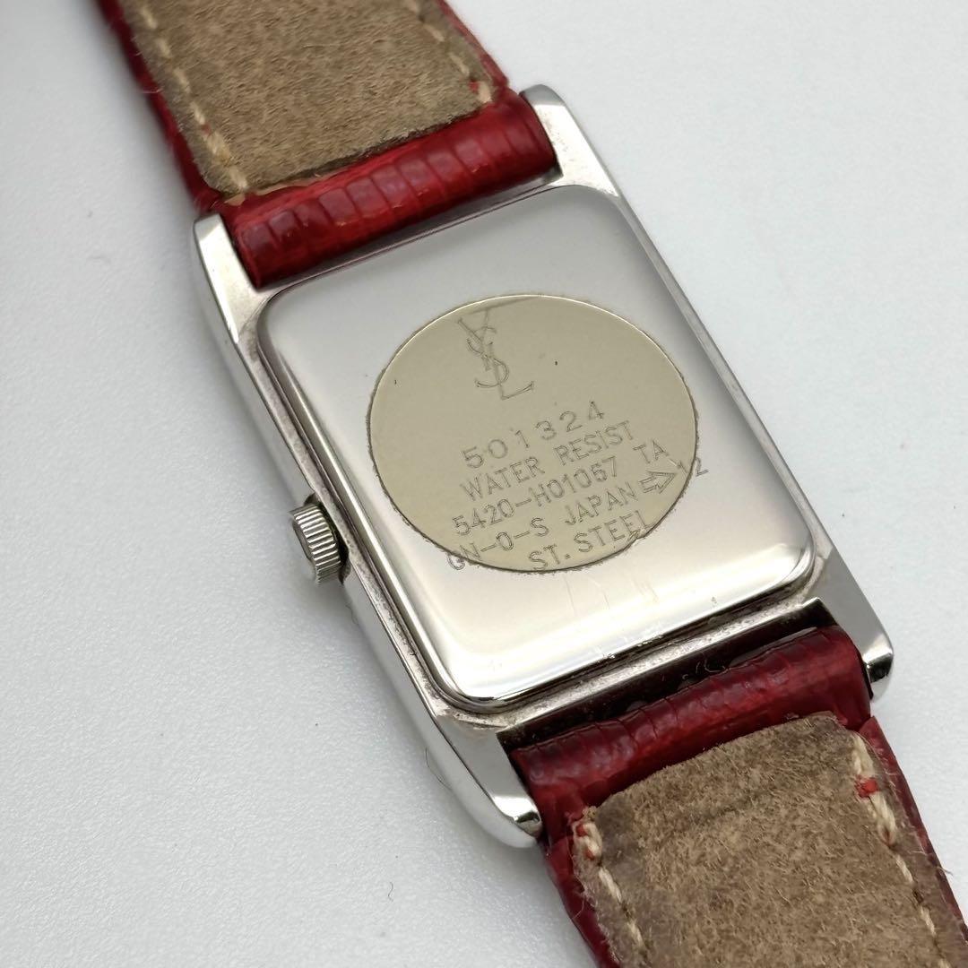 Saint Laurent Quartz Watch Wristwatch Logo White Red Women's Authentic