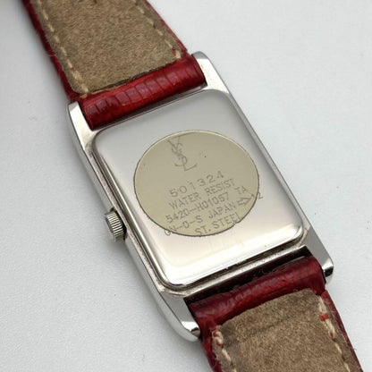 Saint Laurent Quartz Watch Wristwatch Logo White Red Women's Authentic