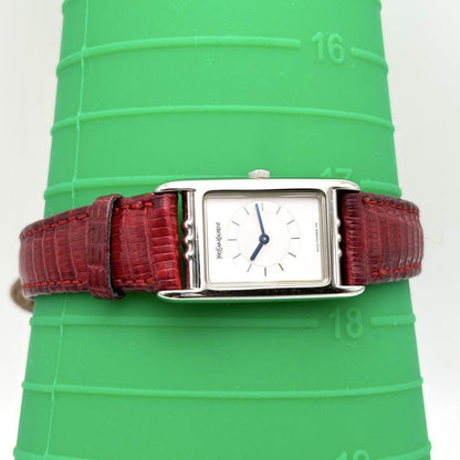 Saint Laurent Quartz Watch Wristwatch Logo White Red Women's Authentic