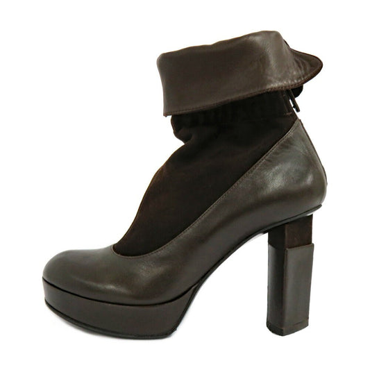 FENDI Short Boots Shoes EU 36.5 US 6.5 Leather Suede Brown Authentic