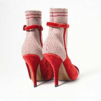 FENDI Short Boots Shoes ROCKOKO EU 37 US 7 Knit Velvet Red Purple Authentic