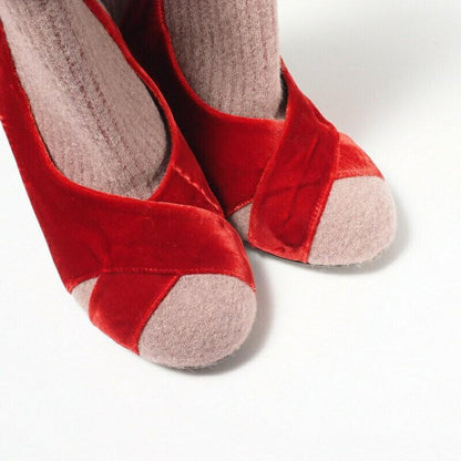 FENDI Short Boots Shoes ROCKOKO EU 37 US 7 Knit Velvet Red Purple Authentic