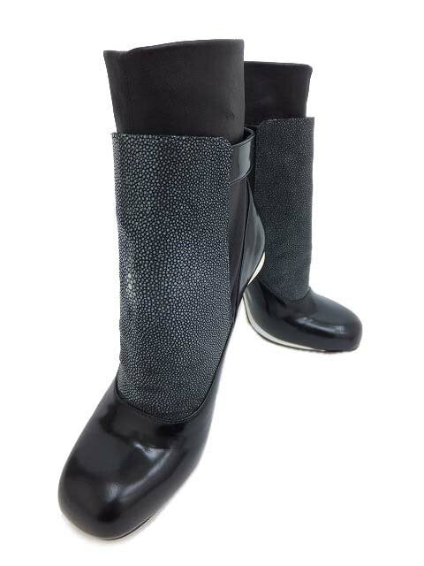 FENDI Boots Shoes EU 37.5 US 7.5 Leather Razza Black White Authentic