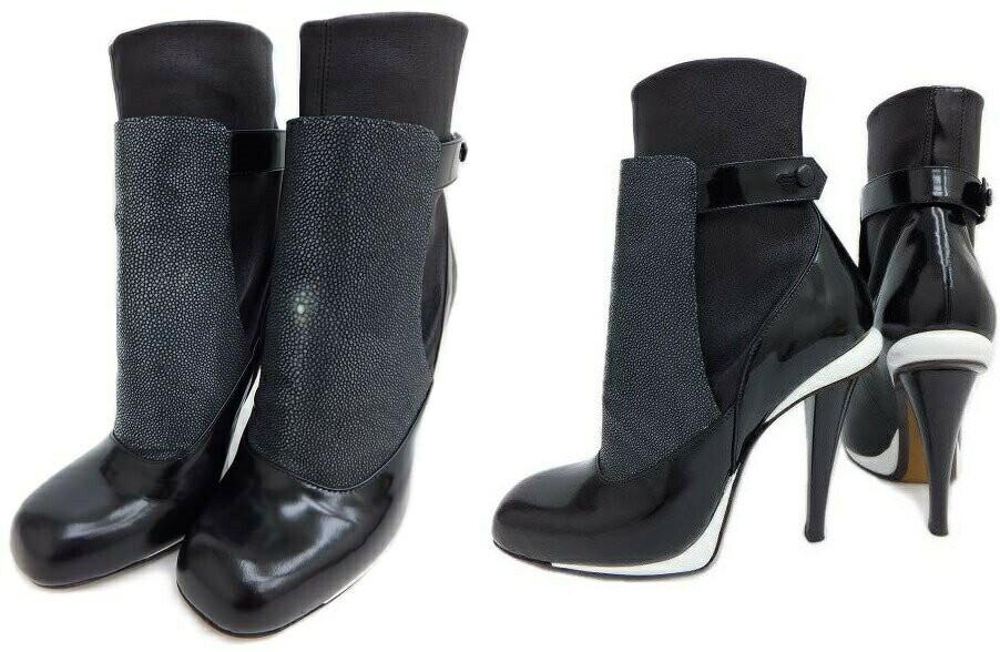 FENDI Boots Shoes EU 37.5 US 7.5 Leather Razza Black White Authentic