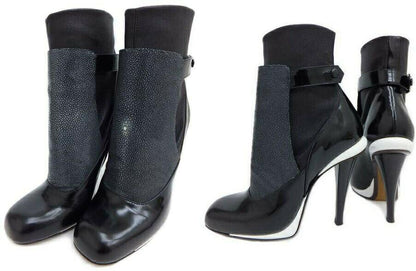 FENDI Boots Shoes EU 37.5 US 7.5 Leather Razza Black White Authentic