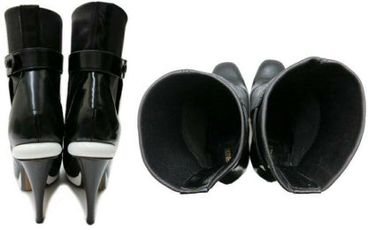 FENDI Boots Shoes EU 37.5 US 7.5 Leather Razza Black White Authentic