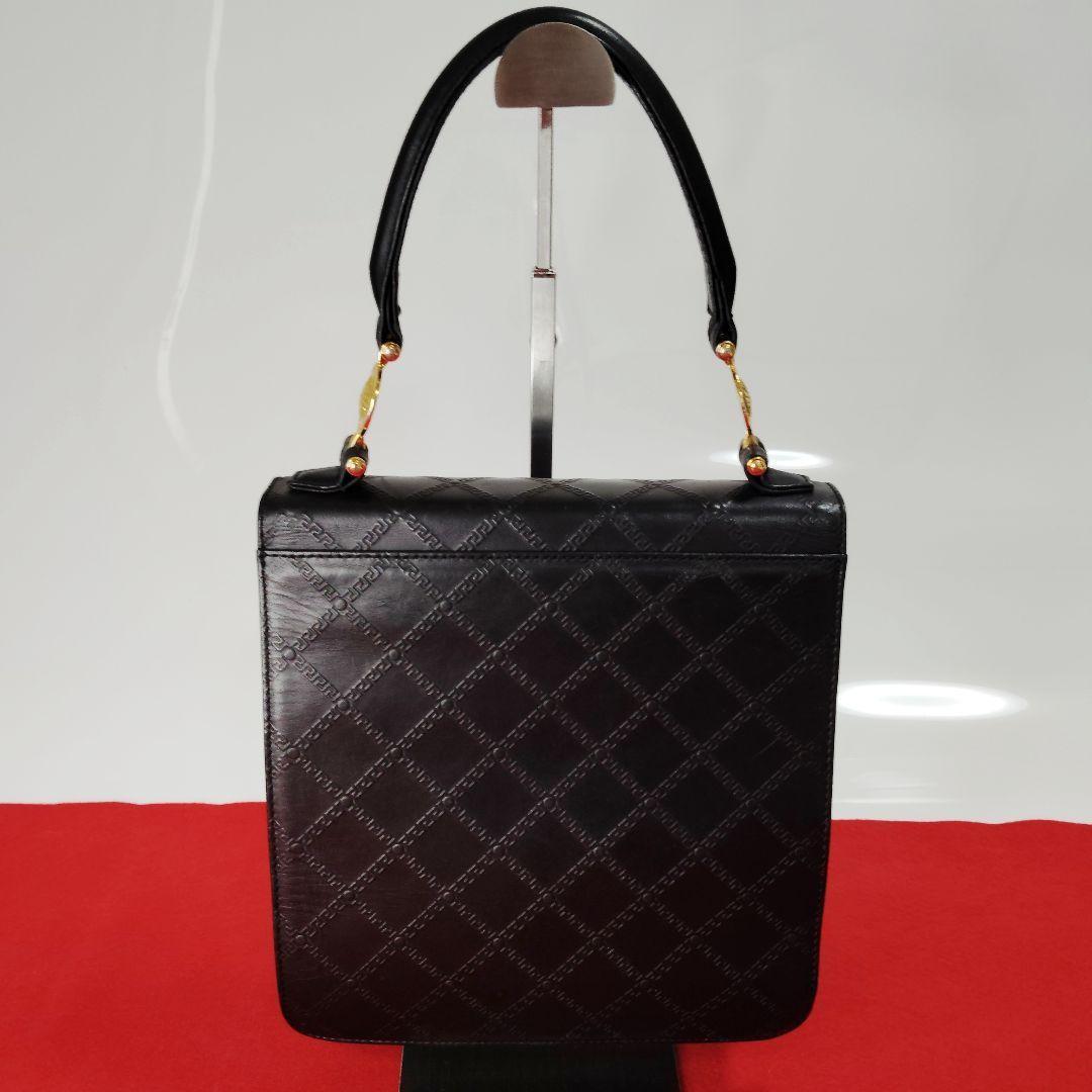 VERSACE Hand Bag Tote Purse Leather Black Authentic