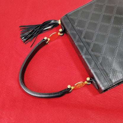 VERSACE Hand Bag Tote Purse Leather Black Authentic