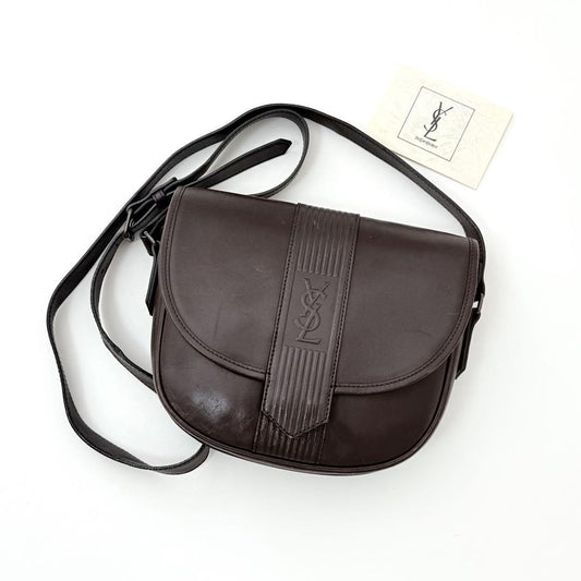 Saint Laurent Shoulder Bag Purse YSL Cassandra Leather Dark Brown Authentic