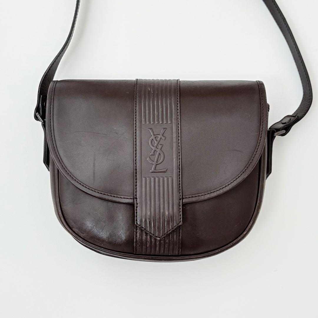 Saint Laurent Shoulder Bag Purse YSL Cassandra Leather Dark Brown Authentic