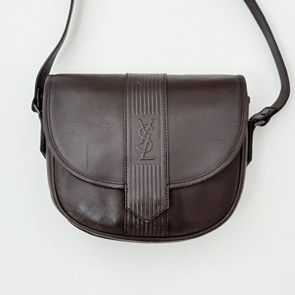 Saint Laurent Shoulder Bag Purse YSL Cassandra Leather Dark Brown Authentic