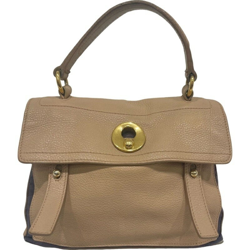 Saint Laurent Hand Bag Tote Purse Muse Toe Leather Beige Authentic