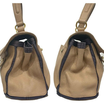 Saint Laurent Hand Bag Tote Purse Muse Toe Leather Beige Authentic