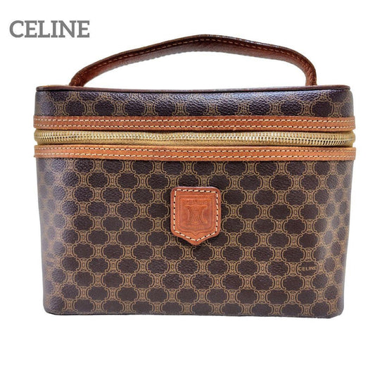 CELINE handbag Purse Macadam Vanity Bag PVC Leather Brown Women's Used Authentic