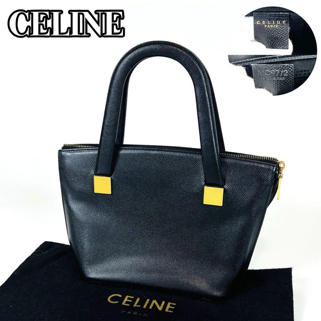 CELINE handbag Purse Leather Black Gold Used Authentic Women's