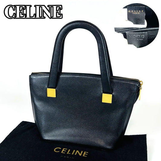 CELINE handbag Purse Leather Black Gold Used Authentic Women's
