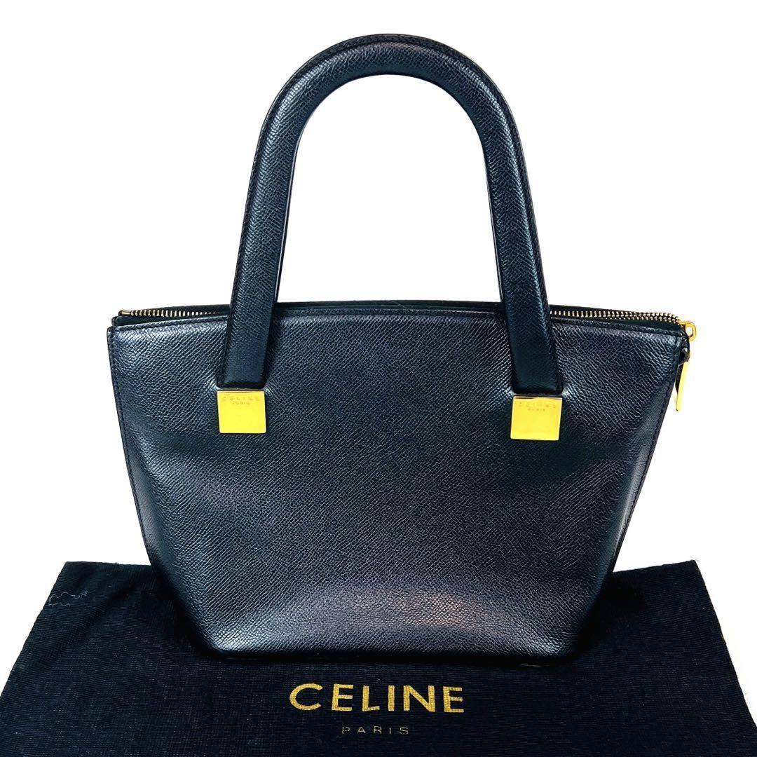 CELINE handbag Purse Leather Black Gold Used Authentic Women's