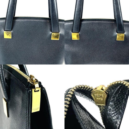 CELINE handbag Purse Leather Black Gold Used Authentic Women's