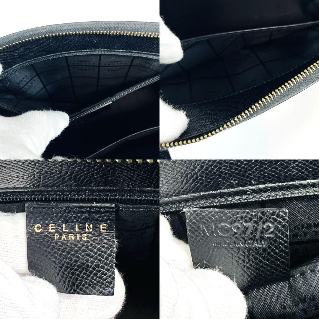 CELINE handbag Purse Leather Black Gold Used Authentic Women's