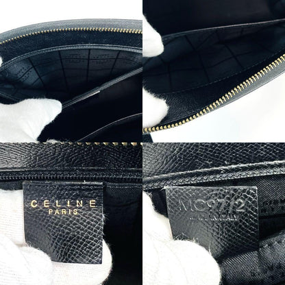 CELINE handbag Purse Leather Black Gold Used Authentic Women's