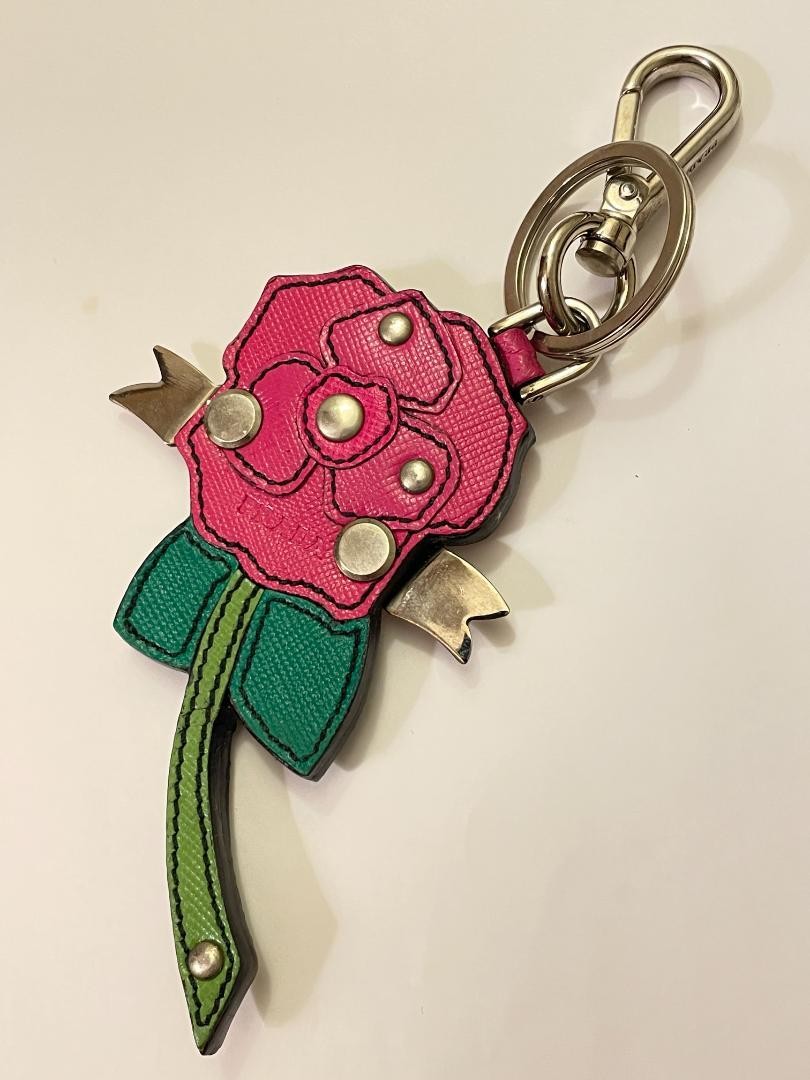 PRADA Key Ring Keychain Bag Charm Pink Green Authentic