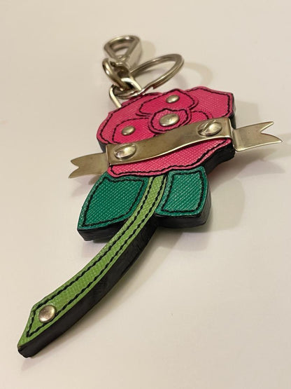 PRADA Key Ring Keychain Bag Charm Pink Green Authentic