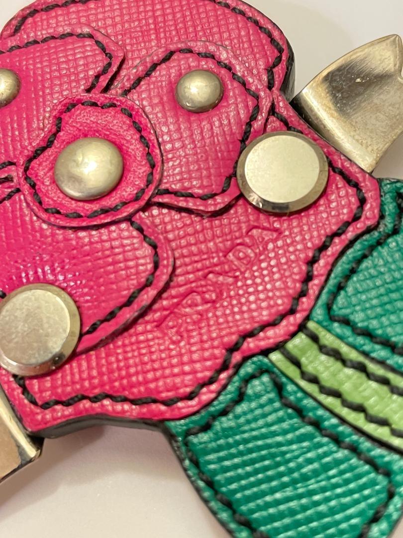PRADA Key Ring Keychain Bag Charm Pink Green Authentic