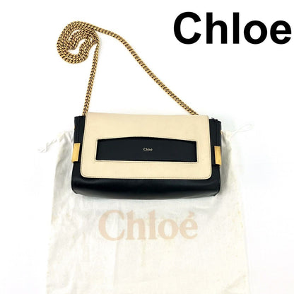 Chloe Shoulder Bag Purse Chain Leather Black Beige Authentic