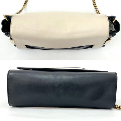 Chloe Shoulder Bag Purse Chain Leather Black Beige Authentic