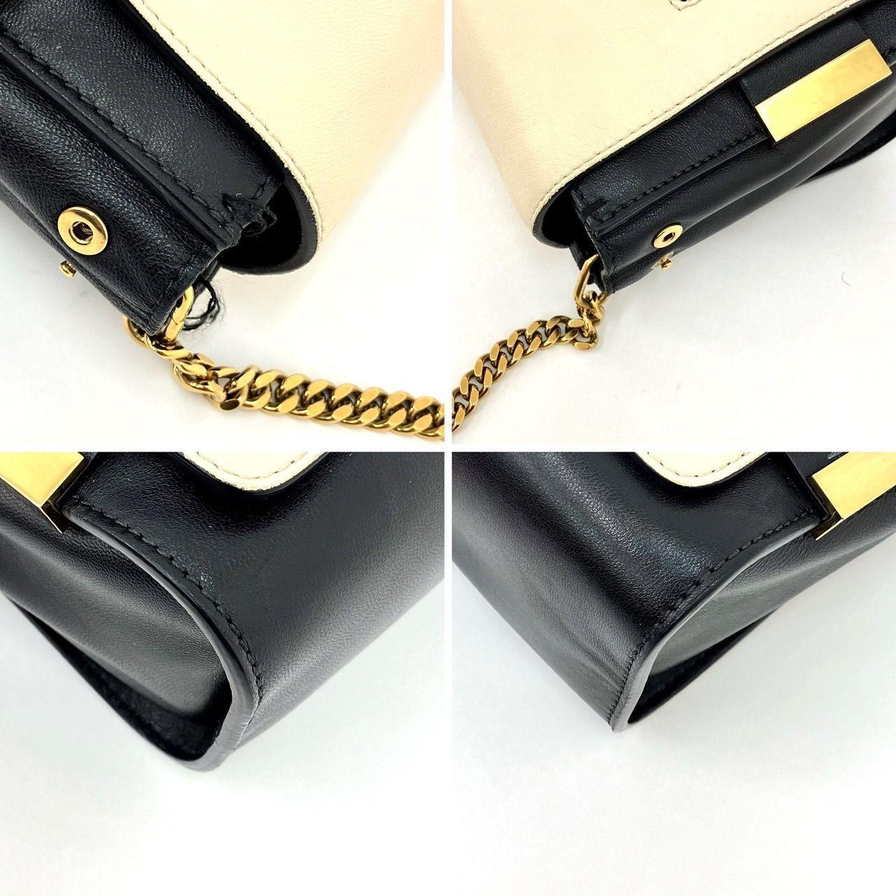 Chloe Shoulder Bag Purse Chain Leather Black Beige Authentic