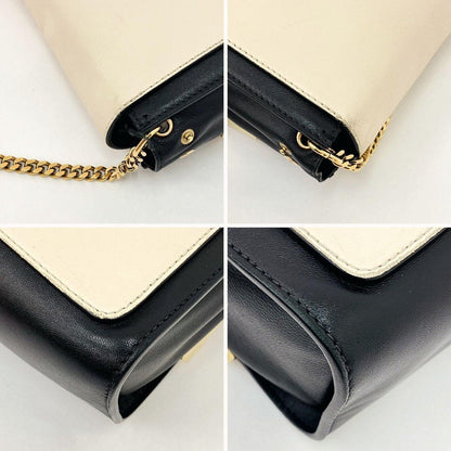 Chloe Shoulder Bag Purse Chain Leather Black Beige Authentic