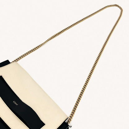 Chloe Shoulder Bag Purse Chain Leather Black Beige Authentic