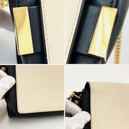 Chloe Shoulder Bag Purse Chain Leather Black Beige Authentic