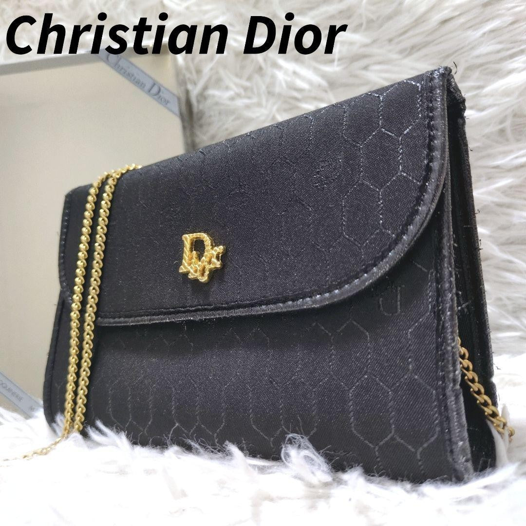 Christian Dior Shoulder Bag Purse Honeycomb Black Authentic