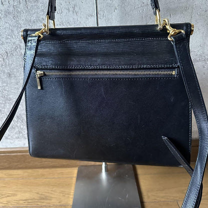 Valentino Garavani Shoulder Bag Purse convertible Logo Leather Black Authentic