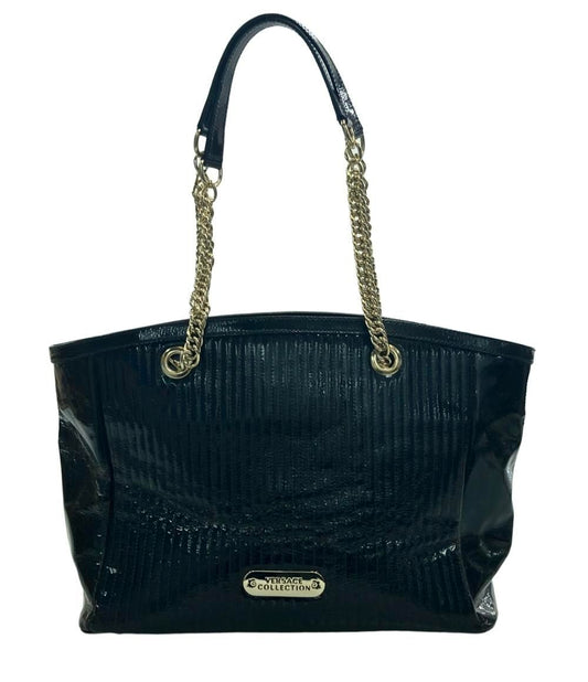 VERSACE COLLECTION Hand Bag Tote Purse Black Authentic