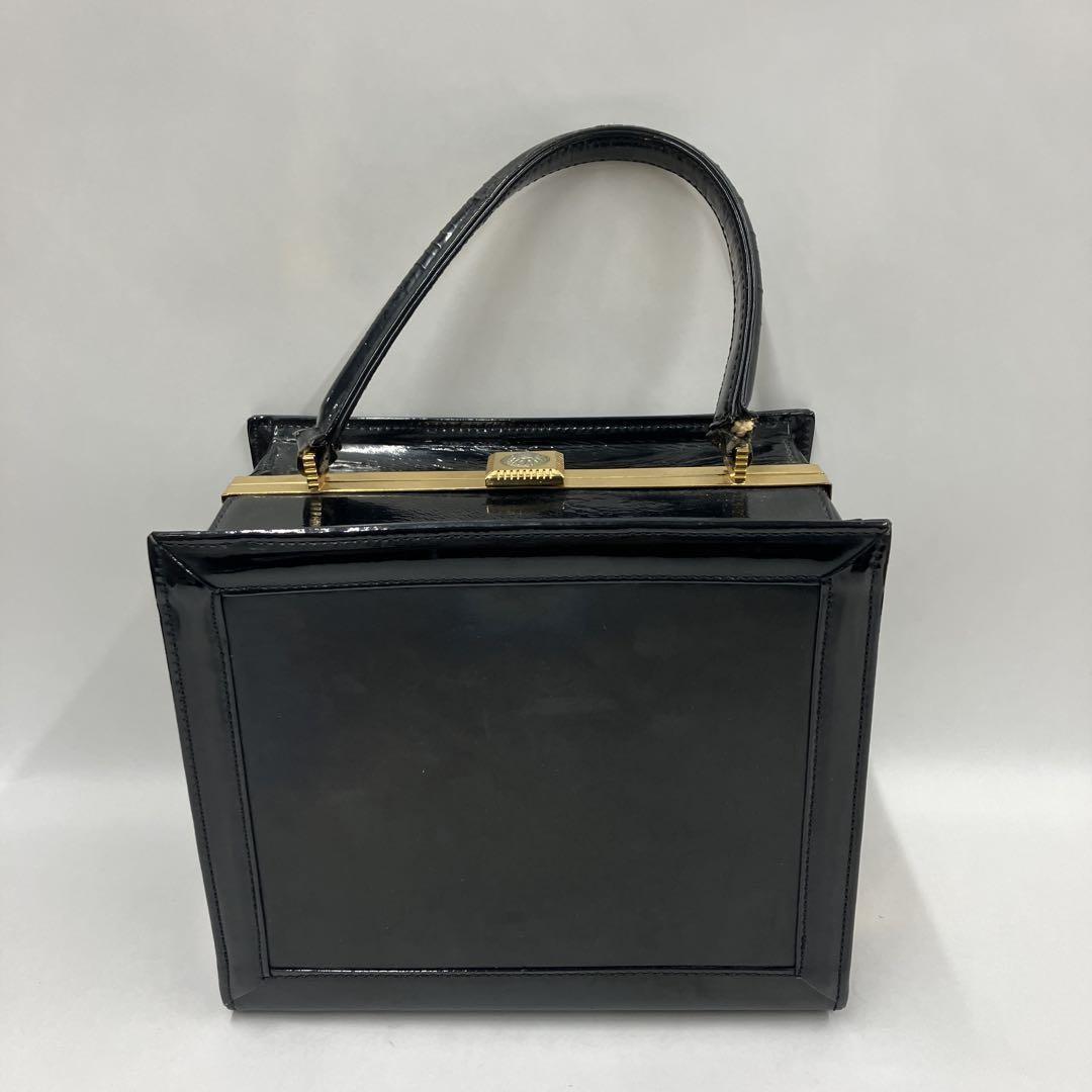 VERSACE Hand Bag Tote Purse Patent Leather Black Authentic
