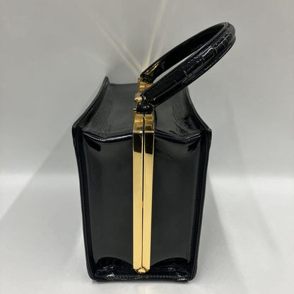 VERSACE Hand Bag Tote Purse Patent Leather Black Authentic